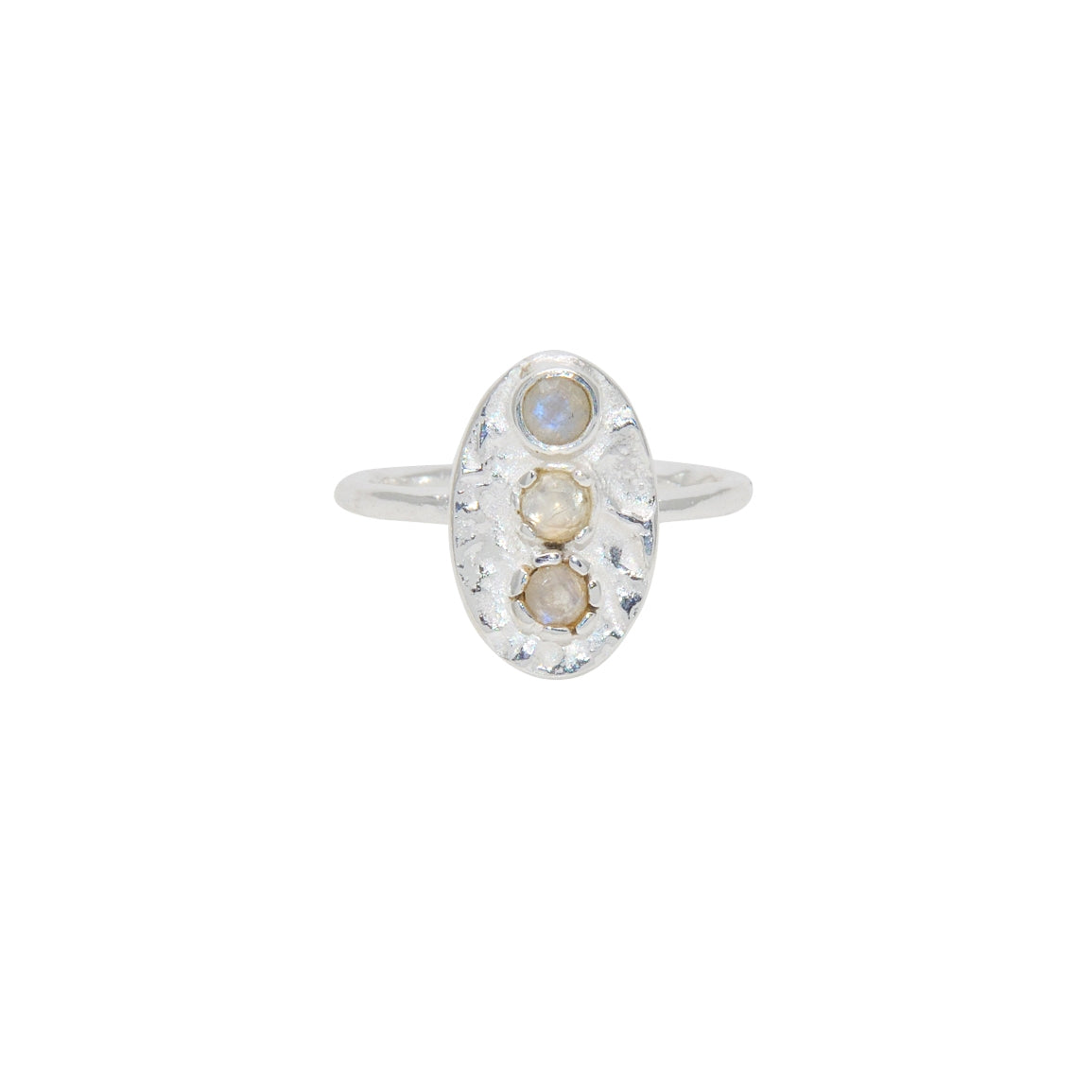 Bague martelée trio de pierre de lune en argent 925 - Bagues