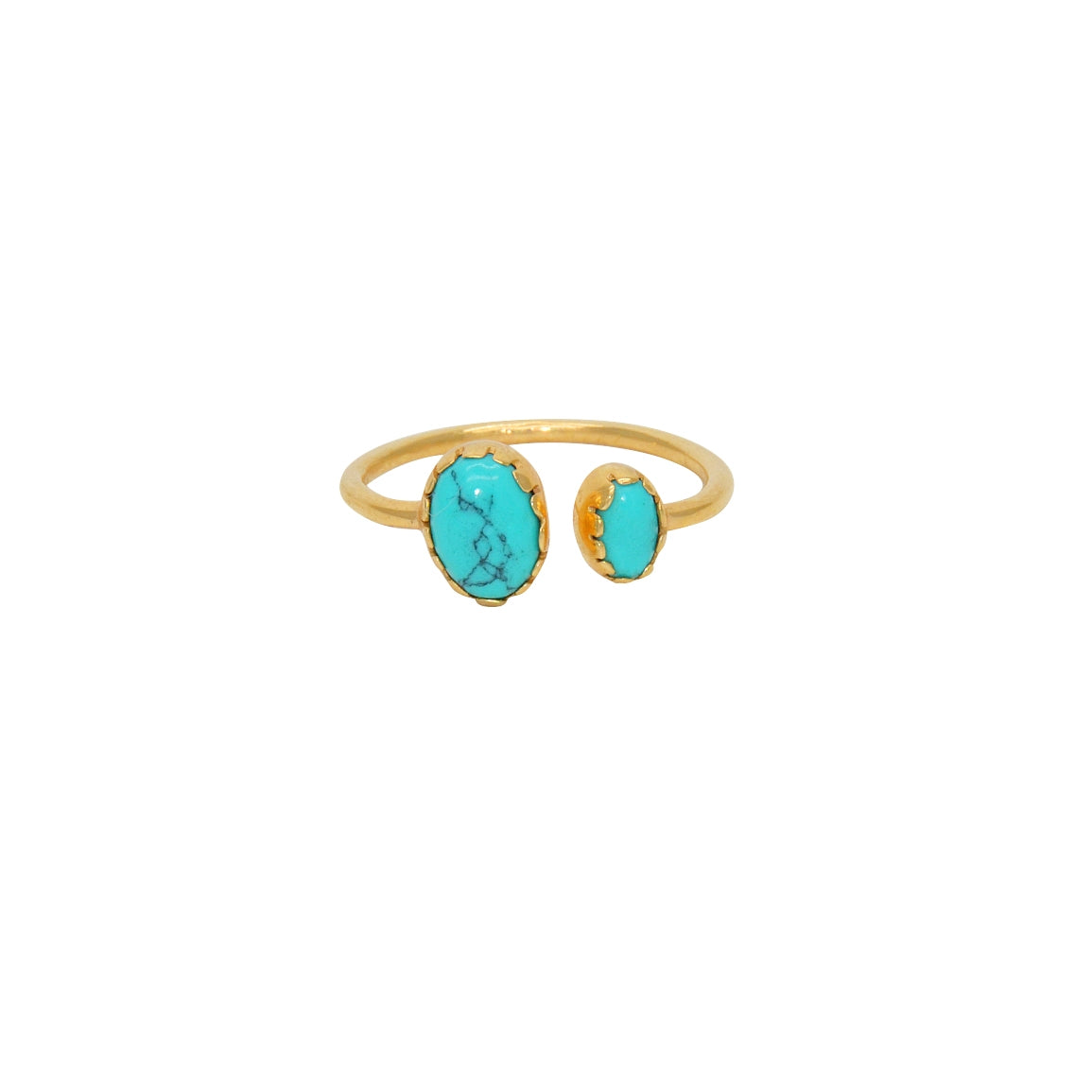 Bague dorée ouverte 2 pierres - 50 / TURQUOISE