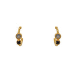 Mini créoles dorées et double pierre - LABRADORITE & ONYX