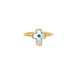 Gold mother-of-pearl cross ring