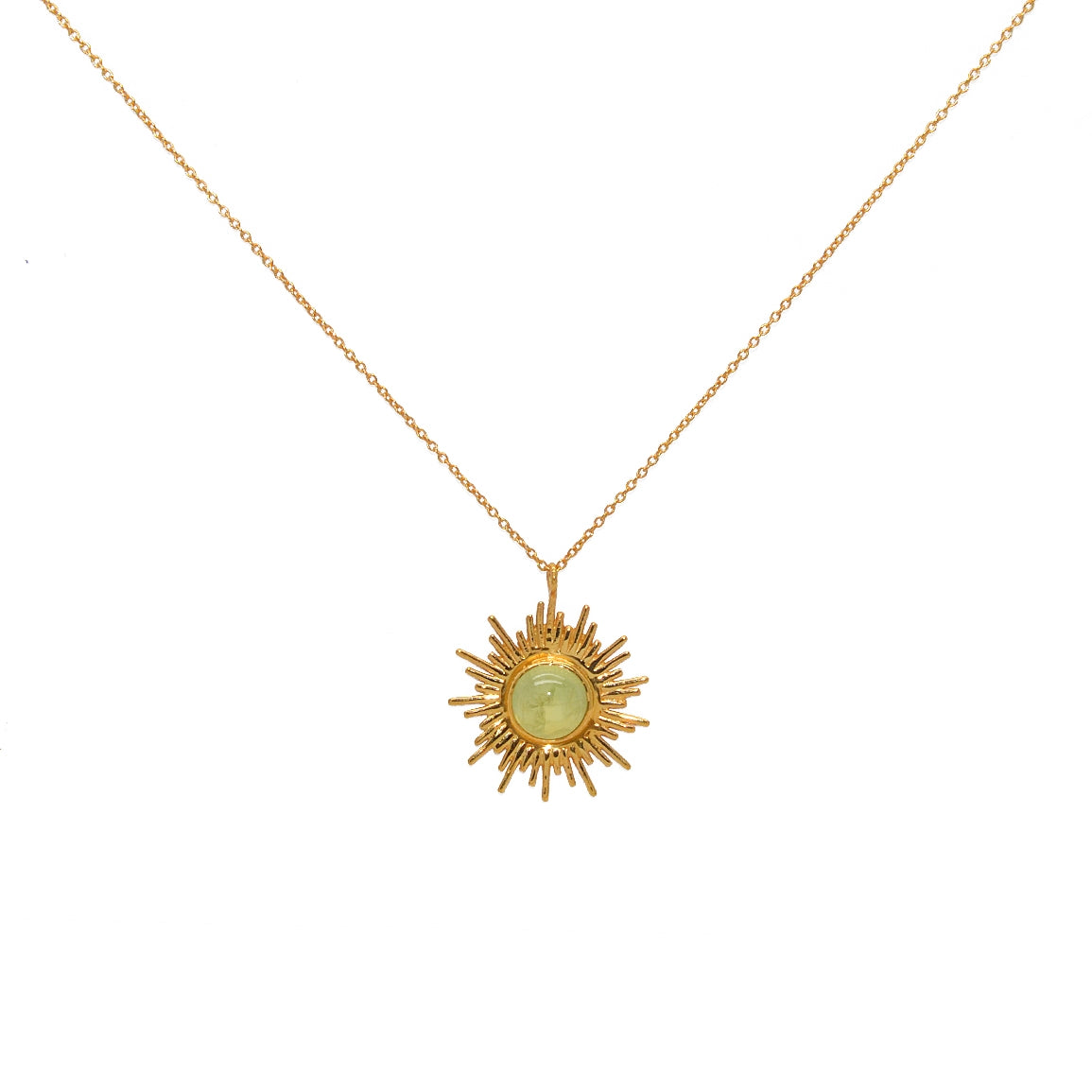 Collier doré pendentif soleil et pierre - PREHNITE