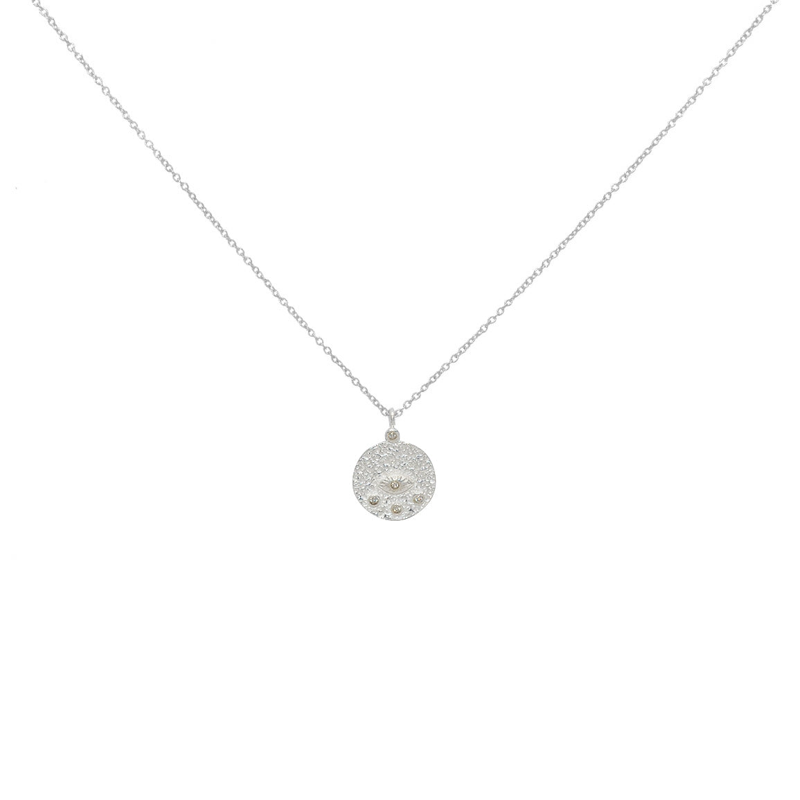 Collier argent 925 médaille martelée oeil zircons