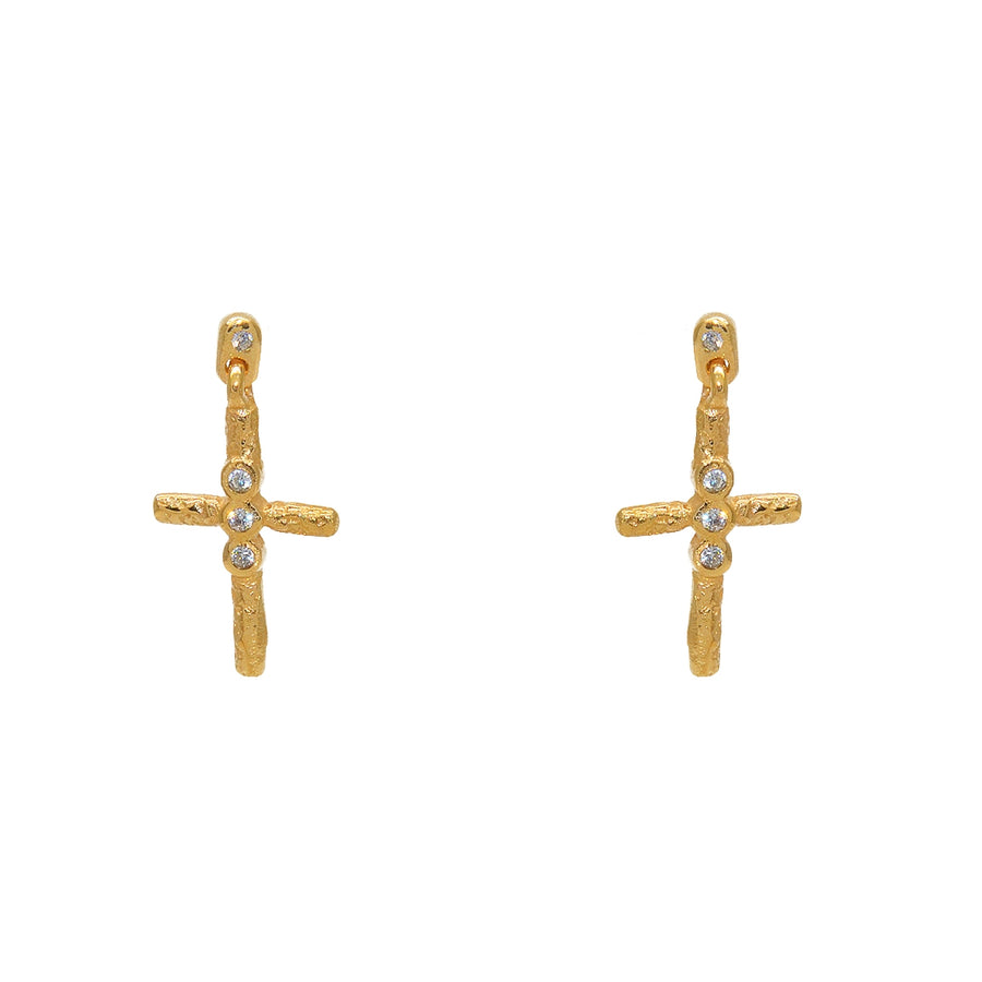 Boucles d’oreilles dorées croix et pierres - ZIRCONS BLANCS
