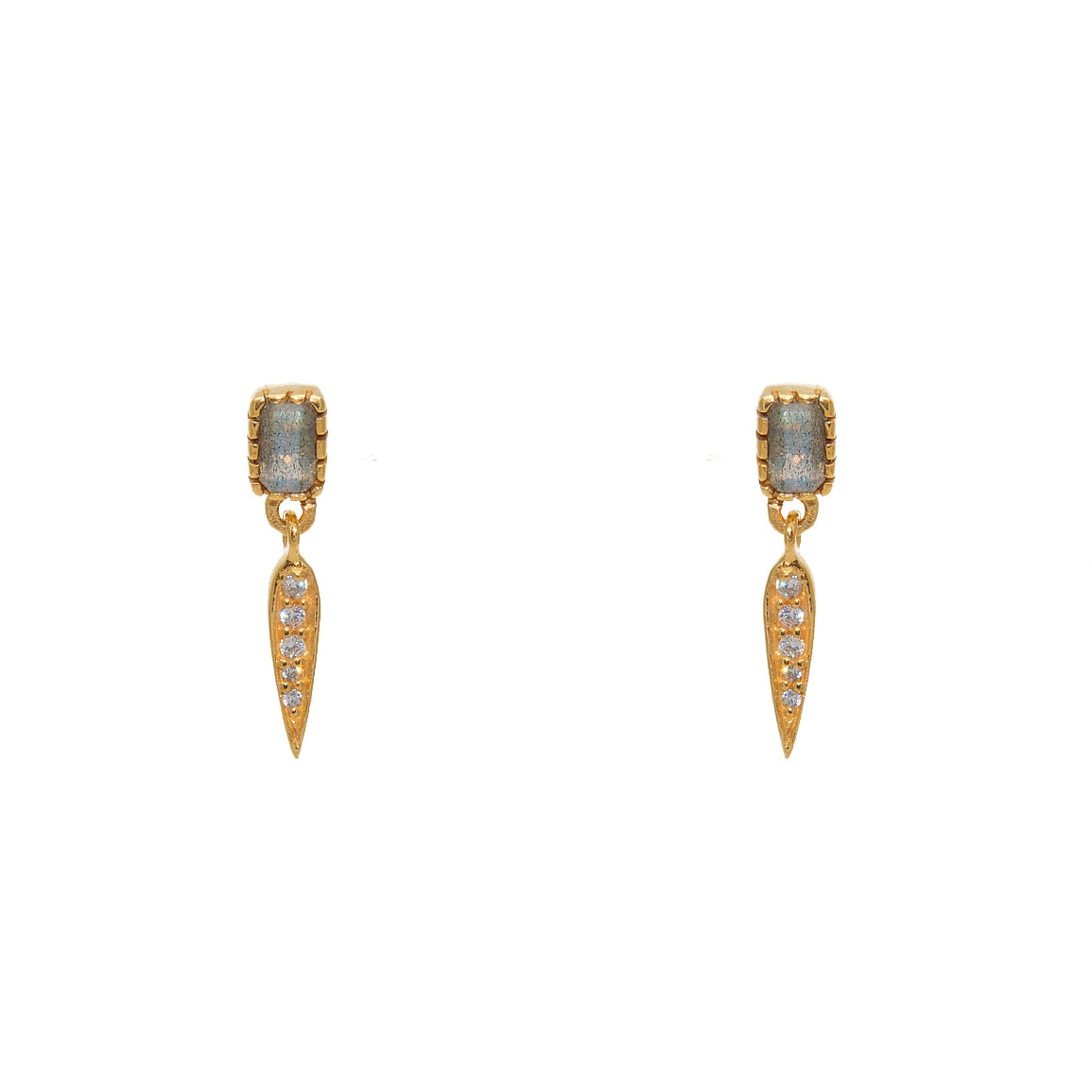 Boucles dorées pierre et pampille goutte zircons -