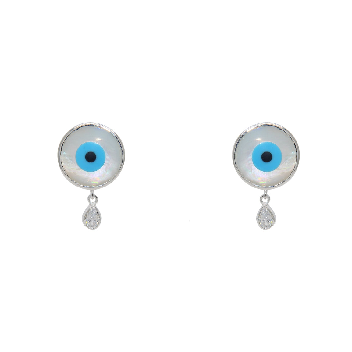 Boucles argent 925 oeil nacre et zircon