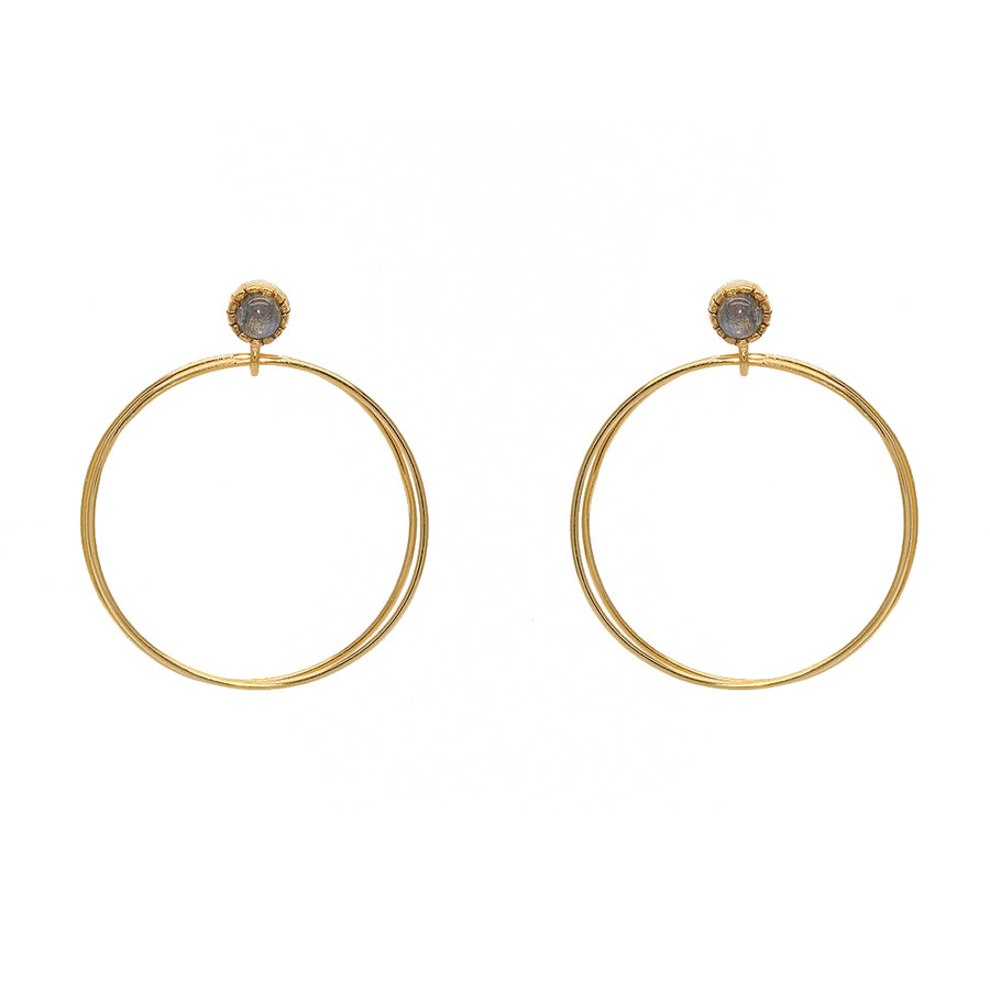 Boucles dorées double anneau et pierre cabochon (M) -