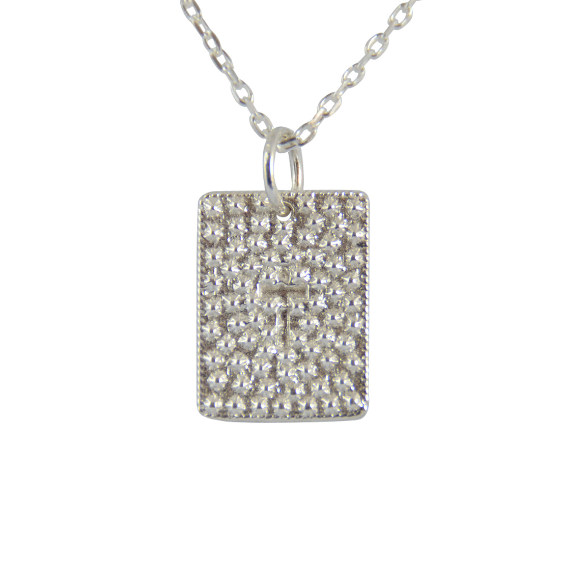 Collier plaque argent 925 texturée et croix