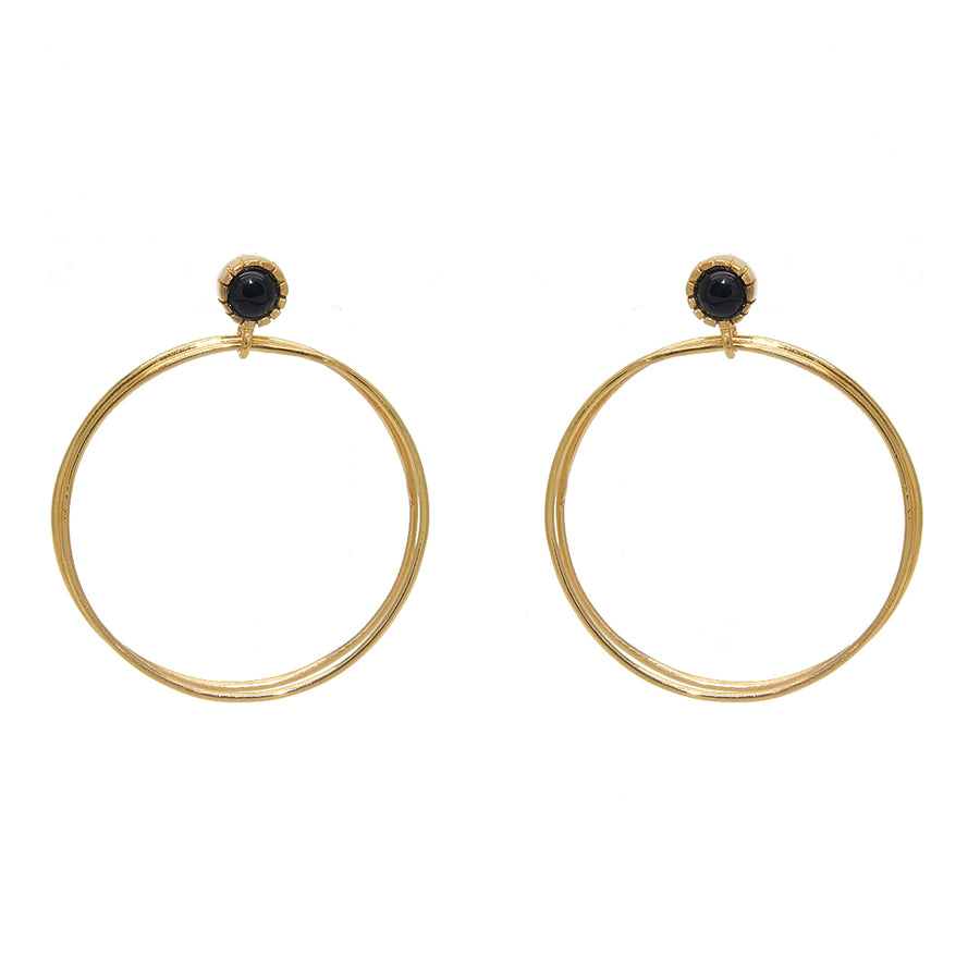 Boucles dorées double anneau et pierre cabochon (M) - ONYX