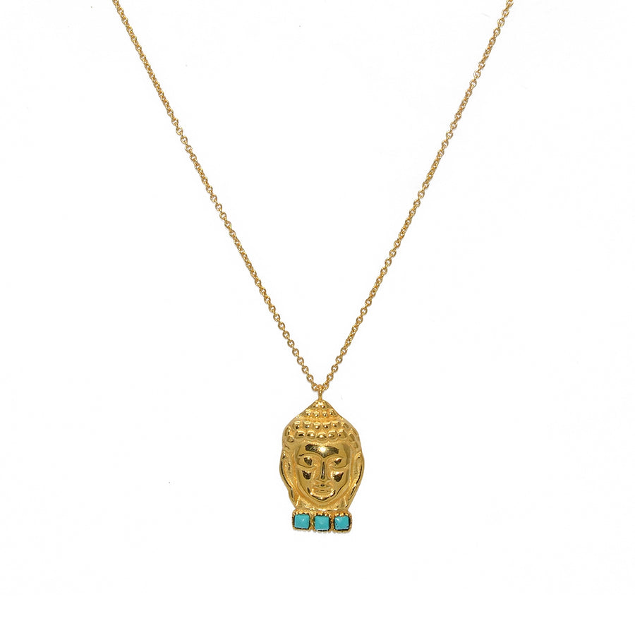 Sautoir doré pendentif bouddha et turquoise