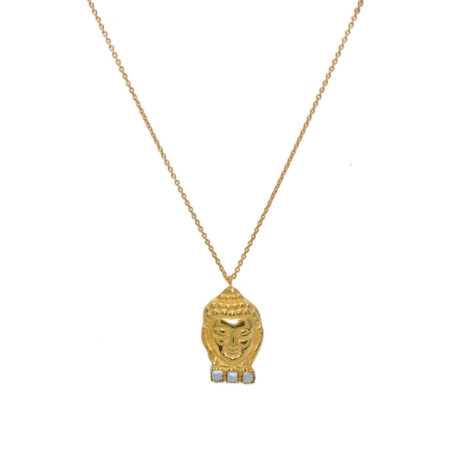 Sautoir doré pendentif bouddha et perle de culture