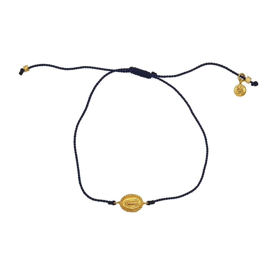Bracelet tressé coloré madone dorée - BLEU MARINE