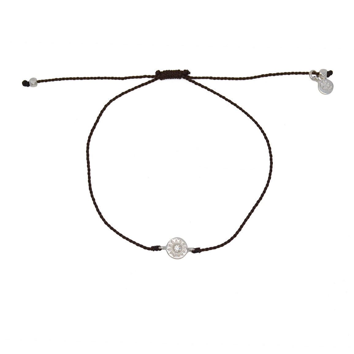 Bracelet tressé soleil argent 925 et zircon - CHOCOLAT