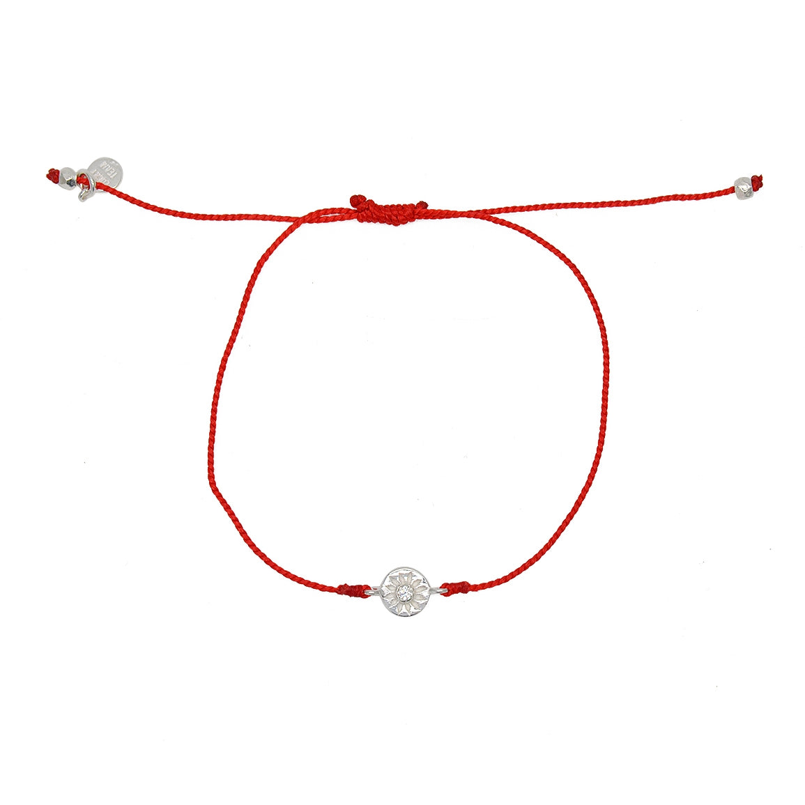 Bracelet tressé soleil argent 925 et zircon - ROUGE