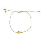 Bracelet tressé coloré et croix dorée - BEIGE