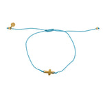 Bracelet tressé coloré et croix dorée - TURQUOISE