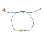Bracelet tressé coloré et croix dorée - BLEU JEAN