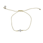 Bracelet tressé coloré et croix argent 925 - BEIGE
