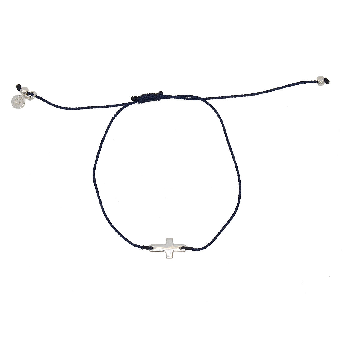 Bracelet tressé coloré et croix argent 925 - BLEU MARINE