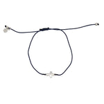 Bracelet tressé coloré et croix argent 925 - BLEU MARINE