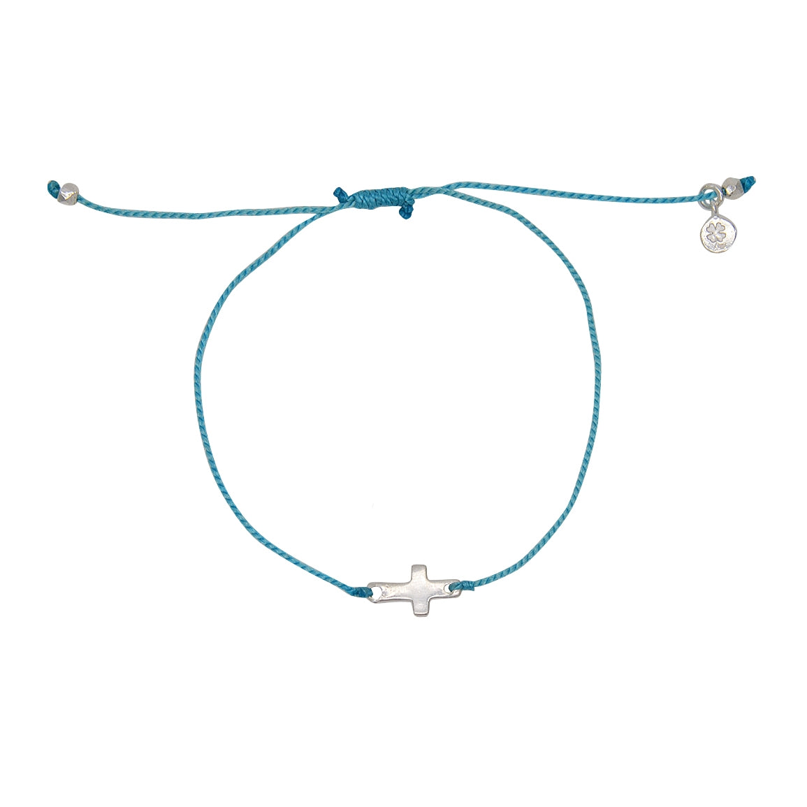 Bracelet tressé coloré et croix argent 925 - TURQUOISE