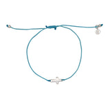 Bracelet tressé coloré et croix argent 925 - TURQUOISE