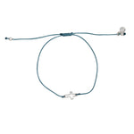 Bracelet tressé coloré et croix argent 925 - BLEU JEAN