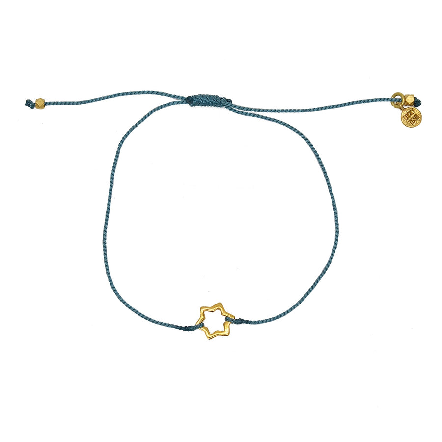 Bracelet fil fin coloré et etoile de David dorée - BLEU JEAN