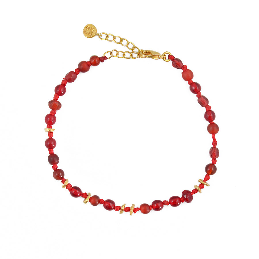 Bracelet perles naturelles et noeuds - AGATE ROUGE