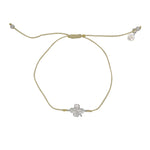 Bracelet tressé coloré et trêfle argent 925 - BEIGE