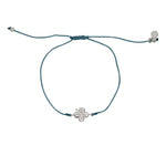 Bracelet tressé coloré et trêfle argent 925 - BLEAU JEAN