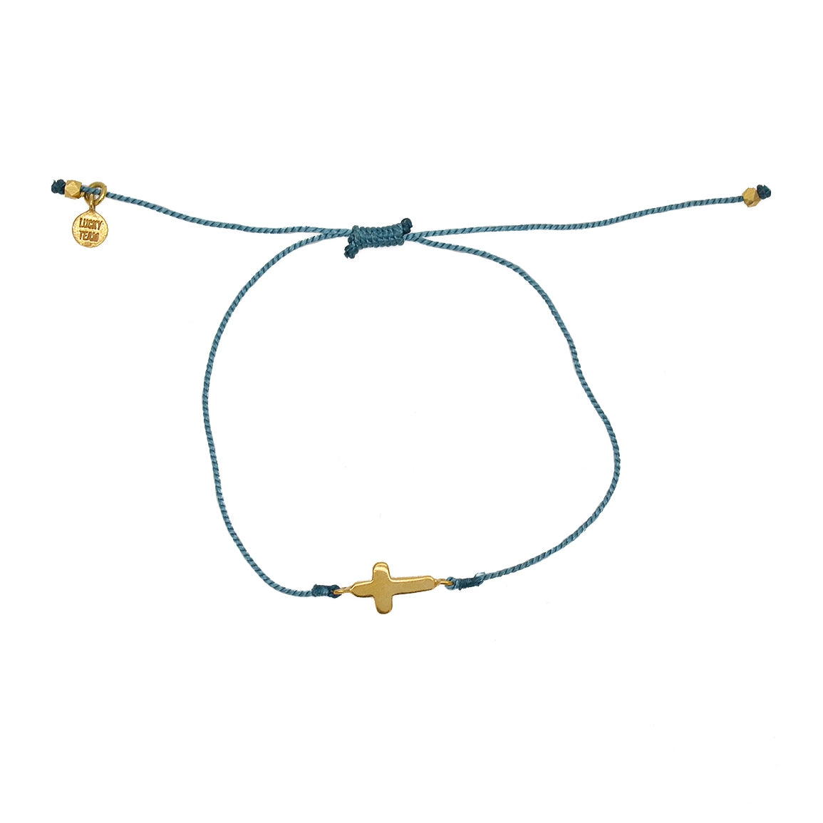 Bracelet tressé bleu jean et croix doré - BLEU JEAN