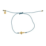 Bracelet tressé bleu jean et croix doré - BLEU JEAN