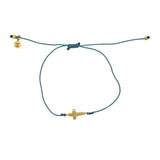 Bracelet tressé bleu jean et croix doré - BLEU JEAN