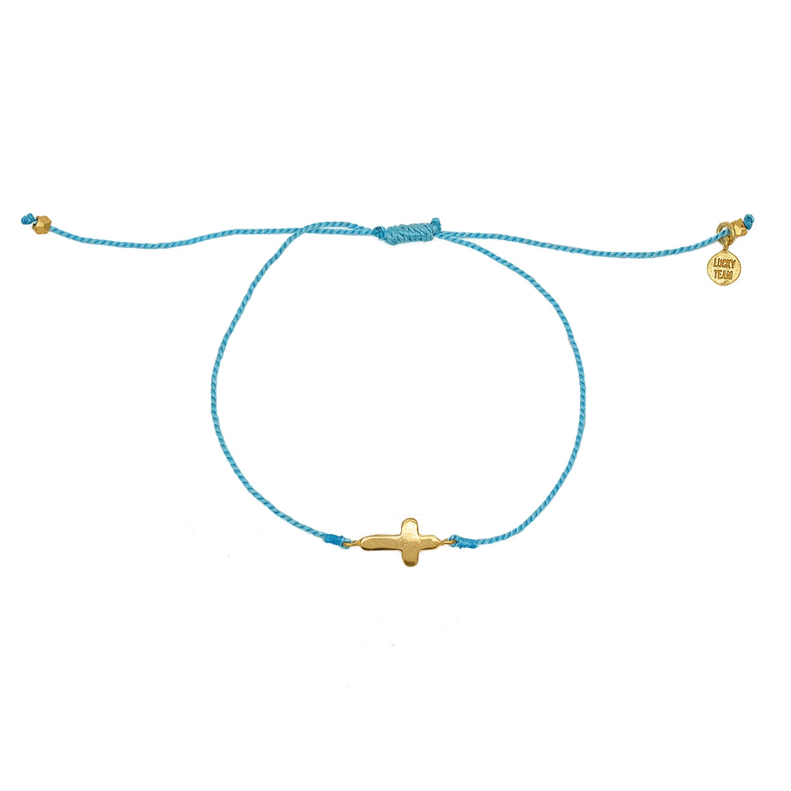 Bracelet tressé bleu jean et croix doré - TURQUOISE