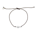 Bracelet tressé et croix argent 925 - CHOCOLAT