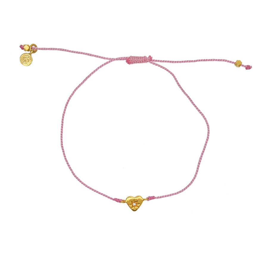 Bracelet fil fin coloré coeur doré et zircon - ROSE