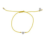 Bracelet fil fin coloré coeur argent 925 et zircon - JAUNE