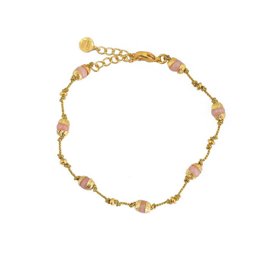 Bracelet fil coloré pierres naturelles et coupoles dorées -