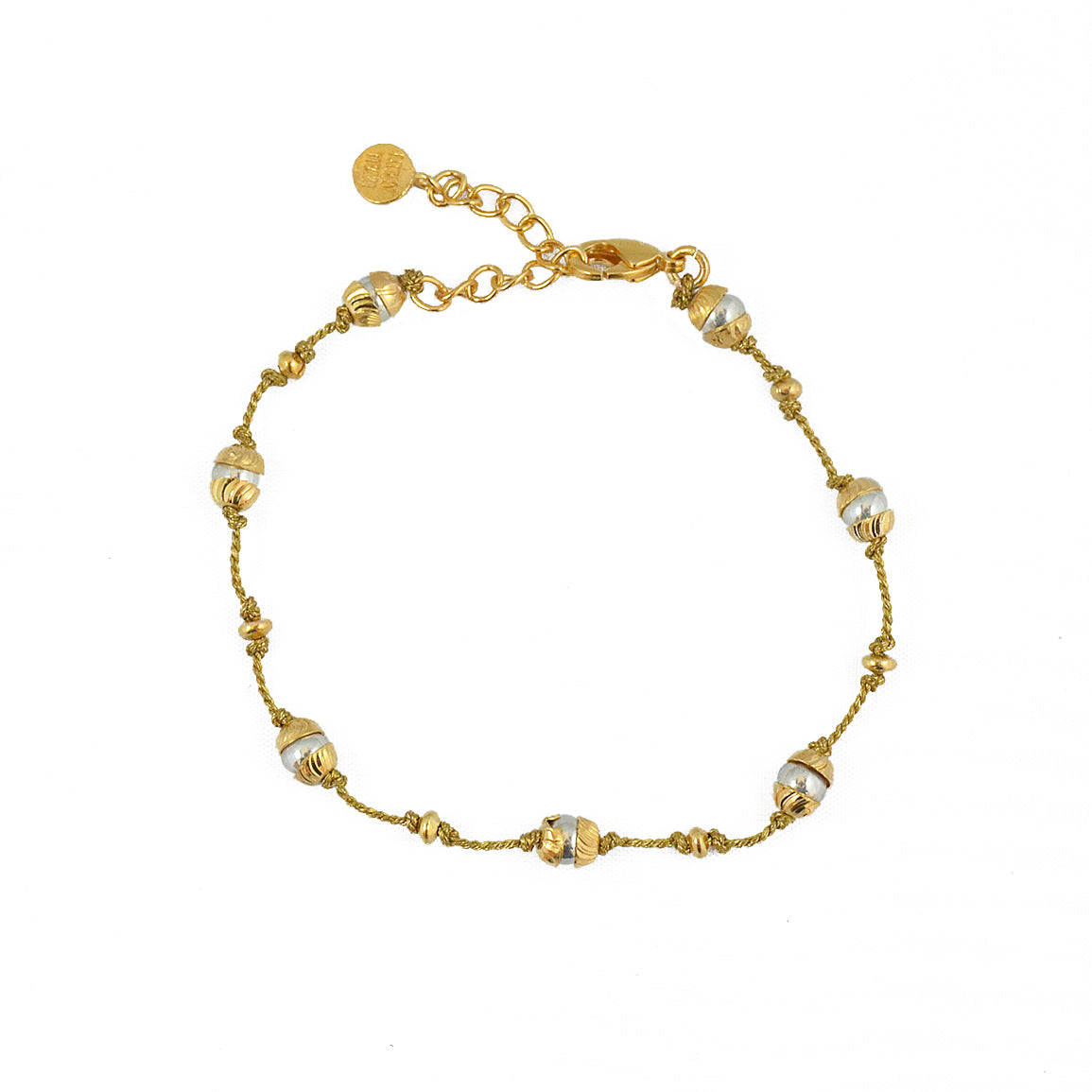 Bracelet fil coloré pierres naturelles et coupoles dorées -