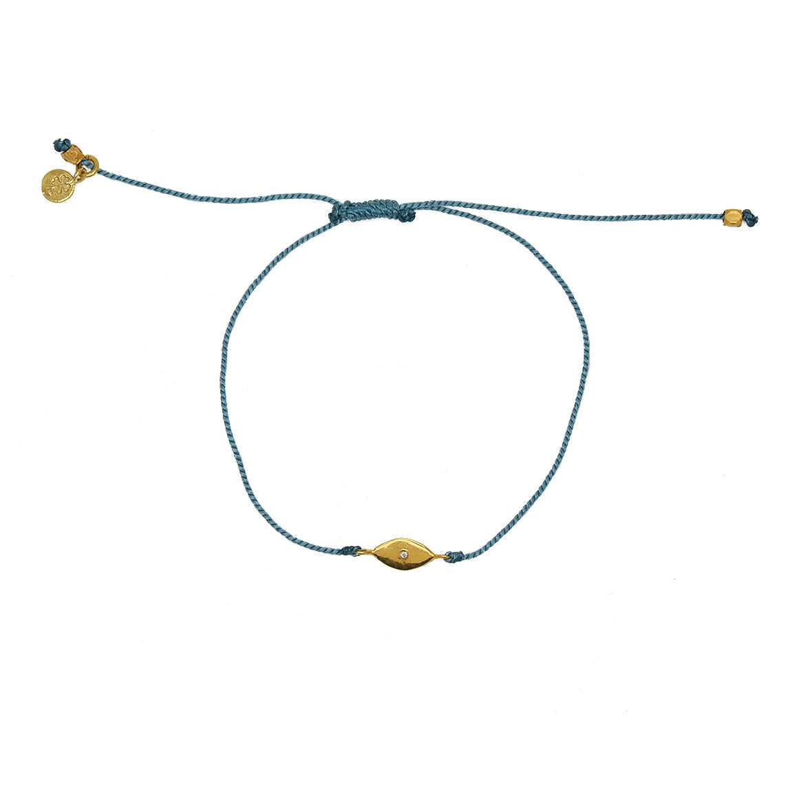 Bracelet tressé jean oeil doré et zircon - BLEU JEAN
