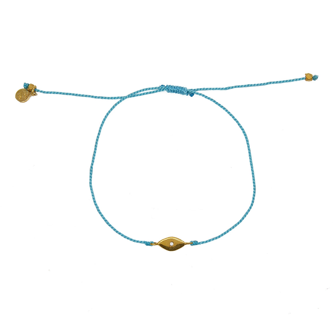 Bracelet tressé jean oeil doré et zircon - TURQUOISE