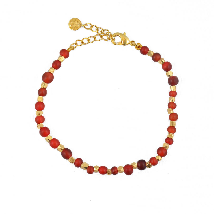 Bracelet perles dorées et pierres facettées - AGATE ROUGE