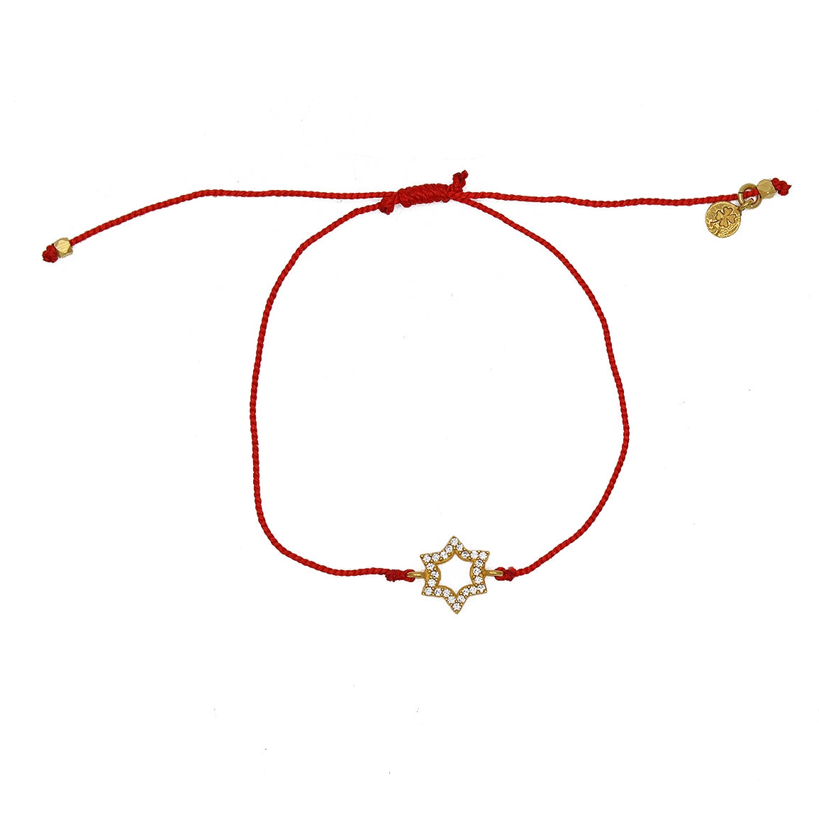 Bracelet tressé etoile de David dorée et zircons - ROUGE