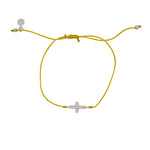 Bracelet tressé coloré croix argent 925 et zircons - JAUNE