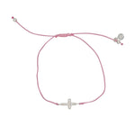 Bracelet tressé coloré croix argent 925 et zircons - ROSE