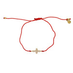 Bracelet tressé coloré croix dorée et zircons - ROUGE