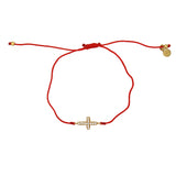 Bracelet tressé coloré croix dorée et zircons - ROUGE