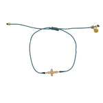 Bracelet tressé coloré croix dorée et zircons - BLEU JEAN