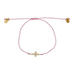 Bracelet tressé coloré croix dorée et zircons - ROSE
