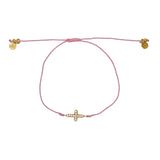 Bracelet tressé coloré croix dorée et zircons - ROSE